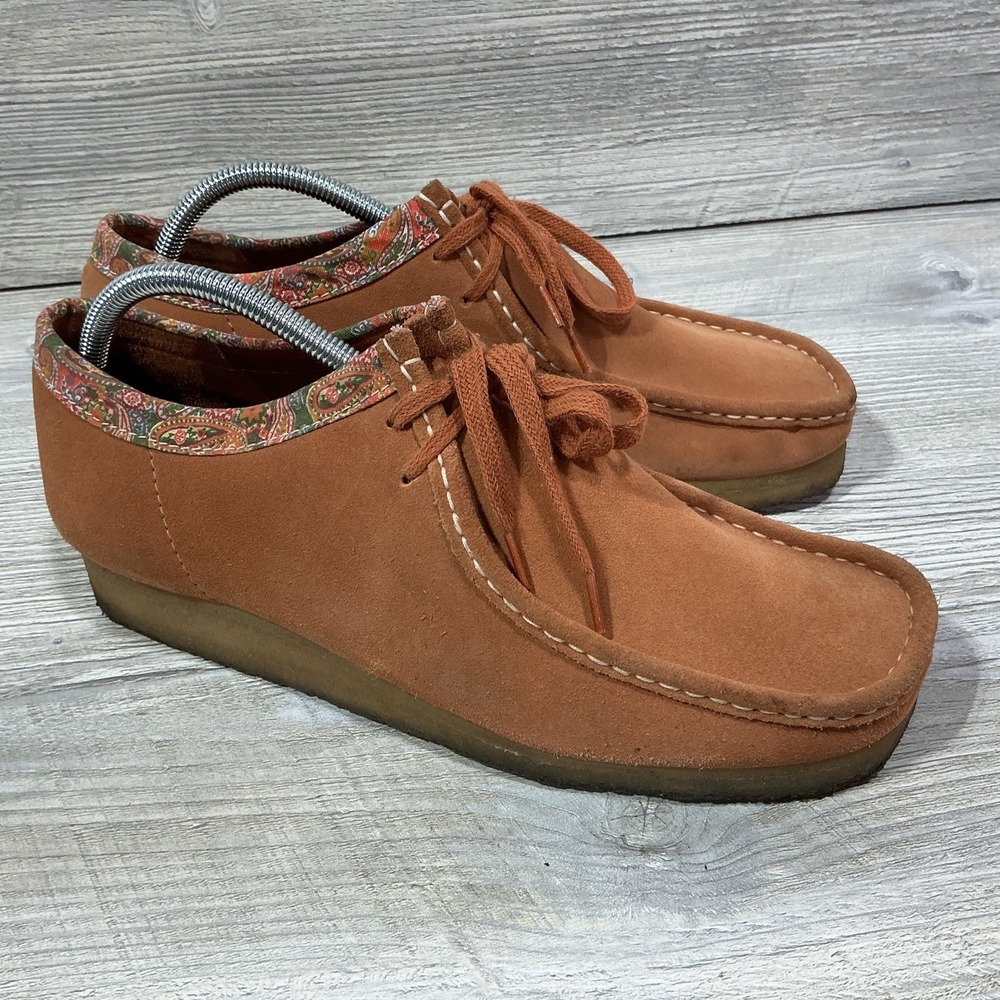 Size 9.5 Stussy X Clarks Wallabee Suede Shoes Vintage Orange Rust Low Top Classy